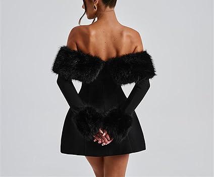 Amazon.com: VIVICOLOR Off Shoulder Long Sleeve Fur Trim Short A Amazon.com: VIVICOLOR Off Shoulder Long Sleeve Fur Trim Short A